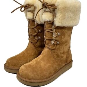 UGG Chestnut Boots with Plush Cream Cuff